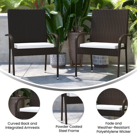 Flash Furniture Espresso Patio Chairs with Cream Cushions, PK 4 4-TW-3WBE073-CU01CR-ESP-GG